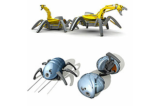 Bild oben: Rückbauroboter "Brachyo"; Bild unten: Löschroboter "OLE" 