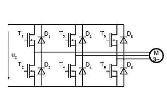 Leistungsteil eines dreiphasigen Antriebsumrichters mit MOSFETs